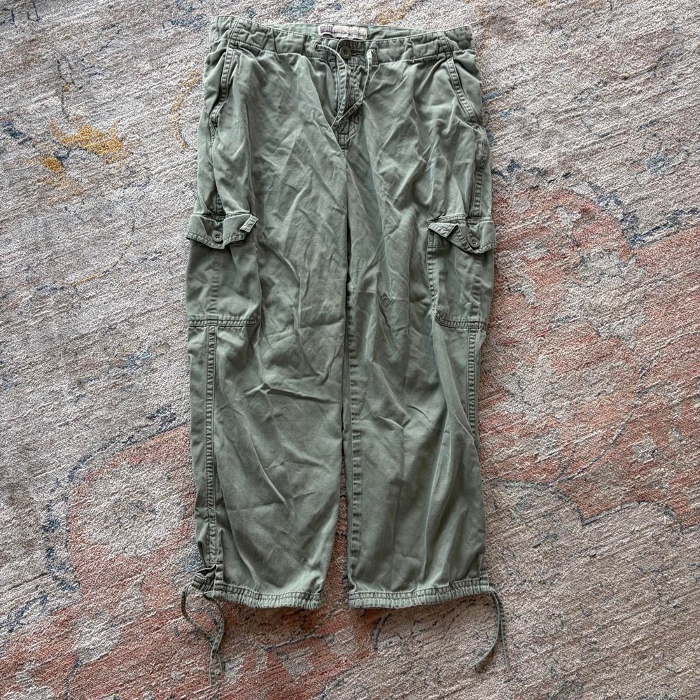 Faded Glory Womens Green Y2K Low Rise Cargo Pants Adjustable Waist Size 28